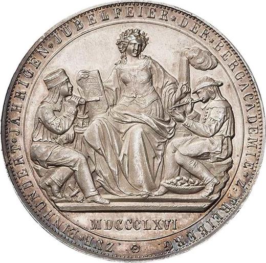 Reverse 2 Thaler 1866 B "100 years of the Mining Academy" - Silver Coin Value - Saxony-Albertine, John