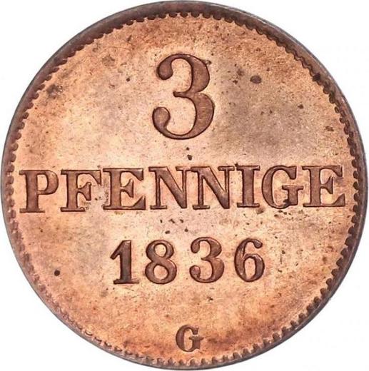 Реверс монеты - 3 пфеннига 1836 года G - цена  монеты - Саксония-Альбертина, Фридрих Август II