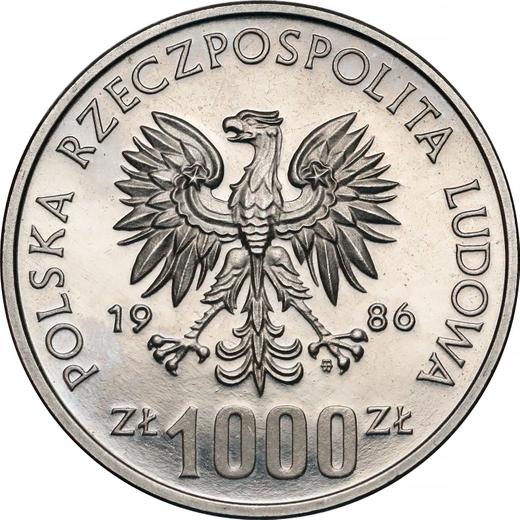 Obverse Pattern 1000 Zlotych 1986 MW ET "XIII World Cup FIFA - Mexico 1986" Nickel -  Coin Value - Poland, Peoples Republic