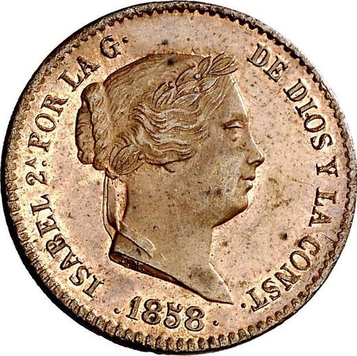 Awers monety - 10 centimos de real 1858 - cena  monety - Hiszpania, Izabela II