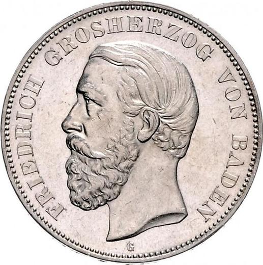 Аверс монеты - 5 марок 1876 года G "Баден" Надпись "BΛDEN" - цена серебряной монеты - Германия, Германская Империя