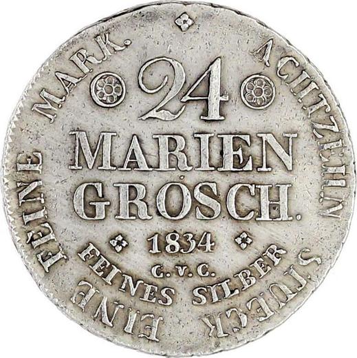 Реверс монеты - 24 мариенгроша 1834 года CvC - цена серебряной монеты - Брауншвейг-Вольфенбюттель, Вильгельм