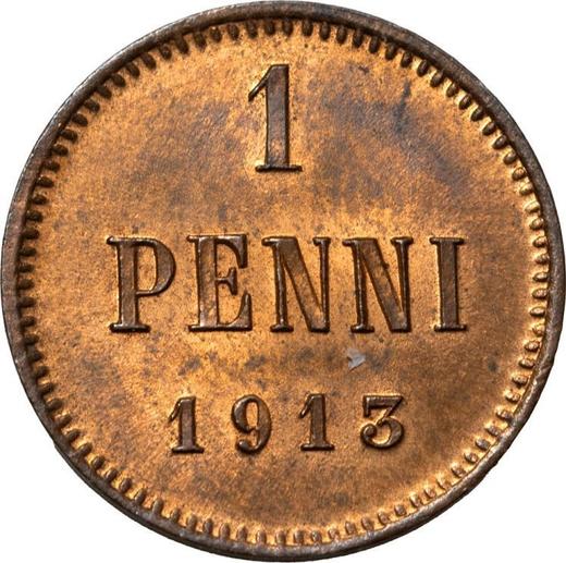 Реверс монеты - 1 пенни 1913 года - цена  монеты - Финляндия, Великое княжество