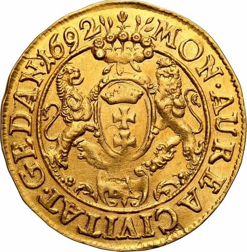 Reverso Ducado 1692 "Gdańsk" - valor de la moneda de oro - Polonia, Juan III Sobieski
