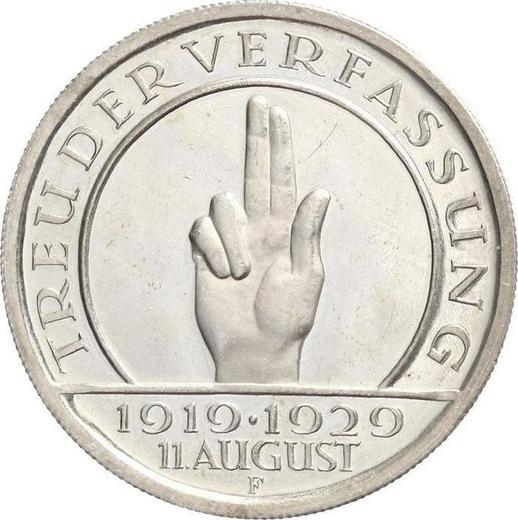 Reverso 5 Reichsmarks 1929 F "Constitución" - valor de la moneda de plata - Alemania, República de Weimar