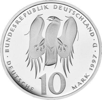 Реверс монеты - 10 марок 1997 года D "Меланхтон" - цена серебряной монеты - Германия, ФРГ