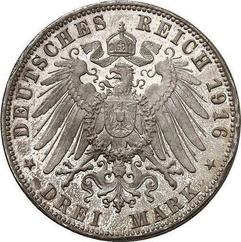 Реверс монеты - 3 марки 1916 года F "Вюртемберг" - цена серебряной монеты - Германия, Германская Империя