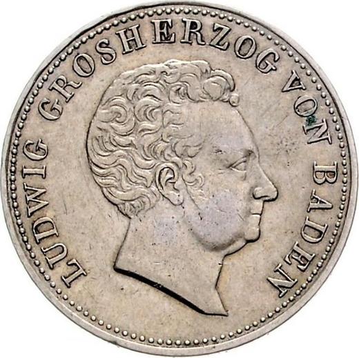 Аверс монеты - 1 гульден 1826 года - цена серебряной монеты - Баден, Людвиг I