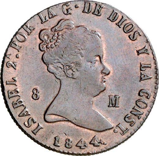 Anverso 8 maravedíes 1844 Ja "Valor nominal sobre el reverso" - valor de la moneda  - España, Isabel II