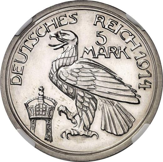 Reverso Pruebas 5 marcos 1914 "Anhalt" Bodas de plata - valor de la moneda de plata - Alemania, Imperio alemán