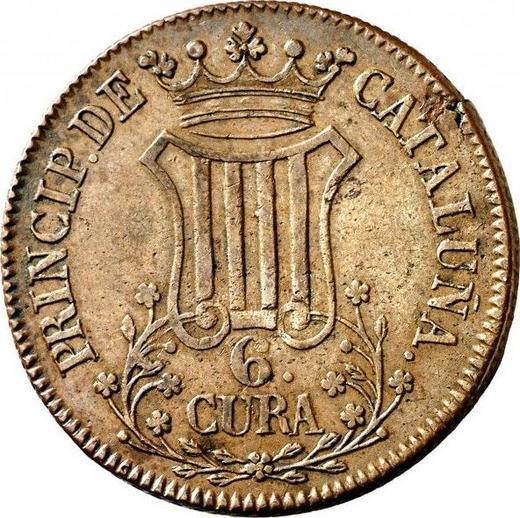 Reverso 6 cuartos 1838 "Cataluña" Inscripción "6 CURA" - valor de la moneda  - España, Isabel II