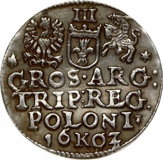Reverso Trojak (3 groszy) 1602 K "Casa de moneda de Cracovia" - valor de la moneda de plata - Polonia, Segismundo III