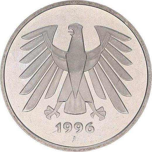 Реверс монеты - 5 марок 1996 года J - цена  монеты - Германия, ФРГ