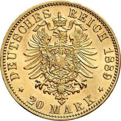 Reverso 20 marcos 1889 D "Sajonia-Meiningen" - valor de la moneda de oro - Alemania, Imperio alemán