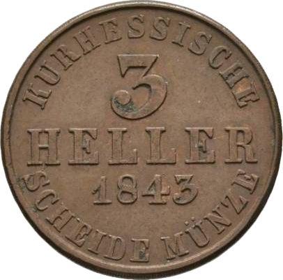 Rewers monety - 3 heller 1843 - cena  monety - Hesja-Kassel, Wilhelm II
