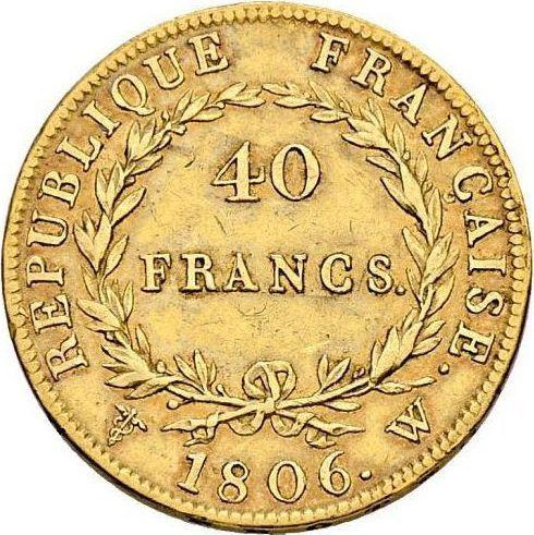 Reverse 40 Francs 1806 W "Type 1806-1807" Lille - France, Napoleon I