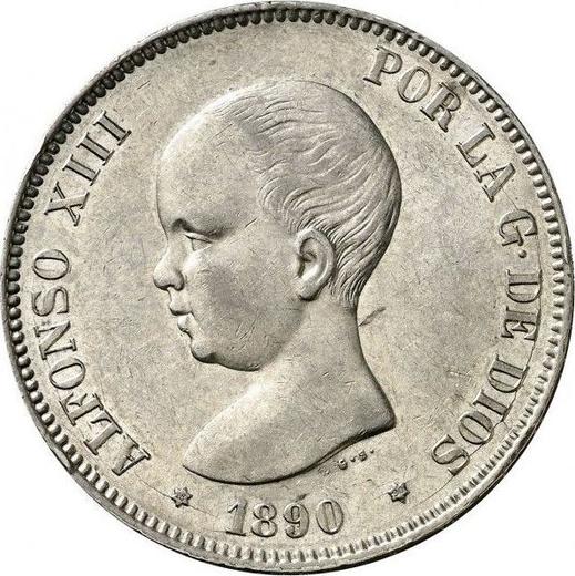 Аверс монеты - 5 песет 1890 года PGM - цена серебряной монеты - Испания, Альфонсо XIII