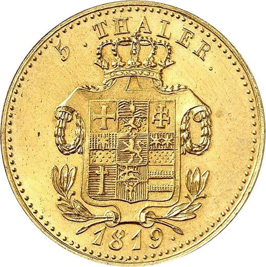 Реверс монеты - 5 талеров 1819 года - цена золотой монеты - Гессен-Кассель, Вильгельм I