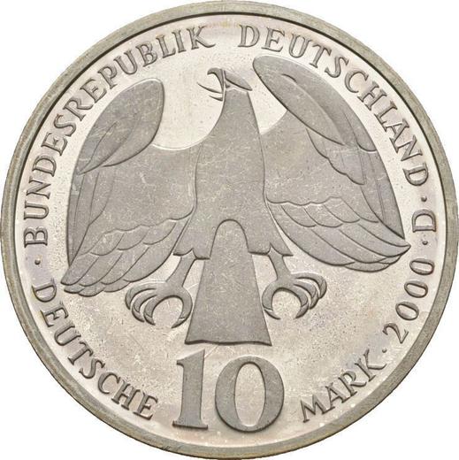 Rewers monety - 10 marek 2000 D "Bach" - cena srebrnej monety - Niemcy, RFN