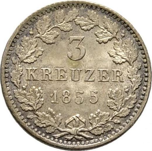 Реверс монеты - 3 крейцера 1855 года - цена серебряной монеты - Гессен-Дармштадт, Людвиг III