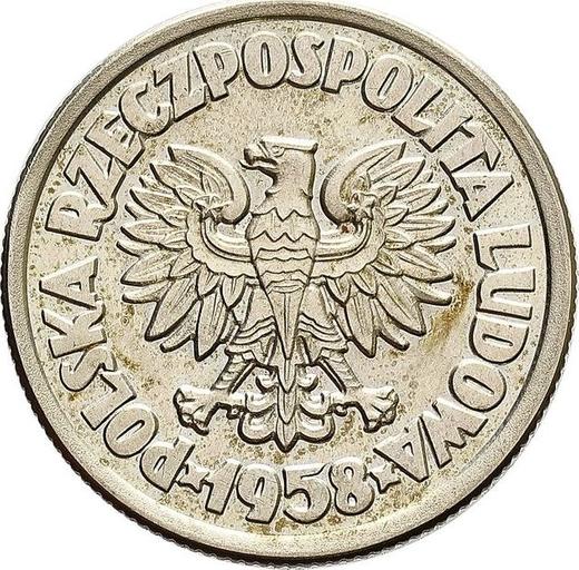 Аверс монеты - Пробные 5 злотых 1958 года JG "Грузовой корабль "Варыньский"" Медно-никель - цена  монеты - Польша, Народная Республика
