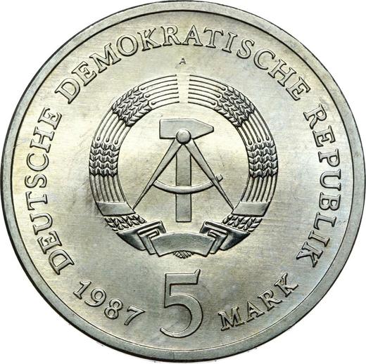 Reverse 5 Mark 1987 A "Red Town Hall" -  Coin Value - Germany, GDR