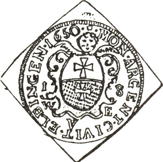 Reverso Ort (18 groszy) 1650 WVE "Elbląg" Klippe - valor de la moneda de plata - Polonia, Juan II Casimiro