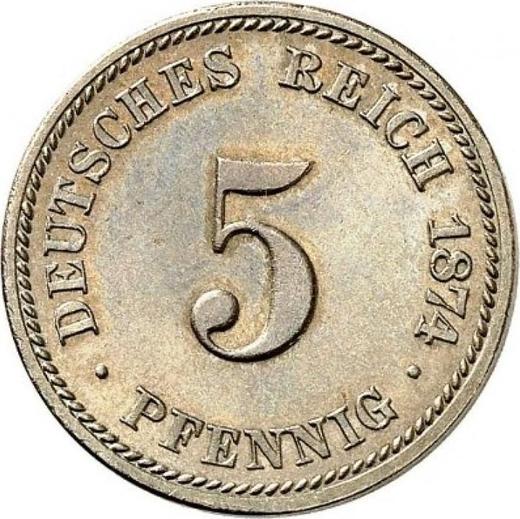 Аверс монеты - 5 пфеннигов 1874 года D "Тип 1874-1889" - цена  монеты - Германия, Германская Империя