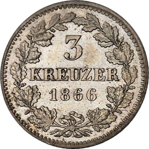 Rewers monety - 3 krajcary 1866 - cena srebrnej monety - Hesja-Darmstadt, Ludwik III