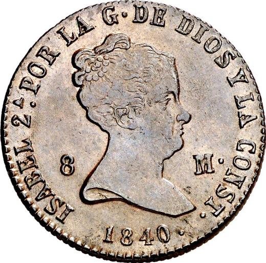 Anverso 8 maravedíes 1840 "Valor nominal sobre el reverso" - valor de la moneda  - España, Isabel II