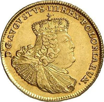 Аверс монеты - 5 талеров (1 августдор) 1756 года EC "Коронные" - цена золотой монеты - Польша, Август III