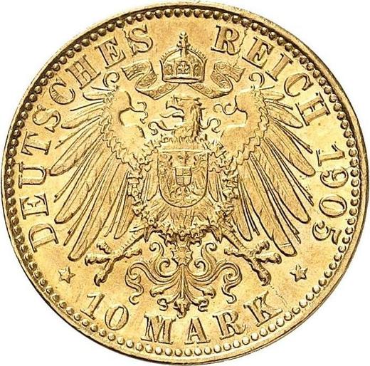 Reverso 10 marcos 1905 J "Hamburg" - valor de la moneda de oro - Alemania, Imperio alemán