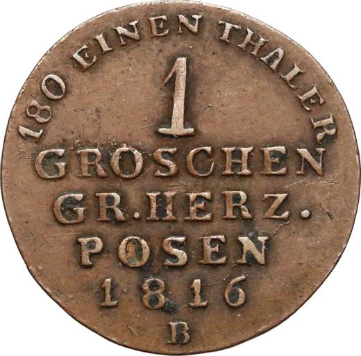 Reverso 1 grosz 1816 B "Gran Ducado de Posen" - valor de la moneda  - Polonia, Dominio Prusiano