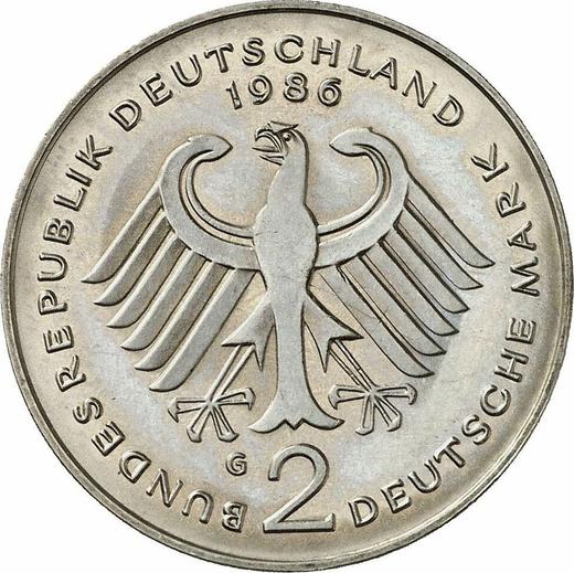 Reverso 2 marcos 1986 G "Konrad Adenauer" - valor de la moneda  - Alemania, RFA