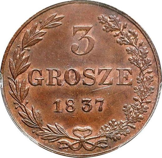 Reverso 3 groszy 1837 MW "Cola espadañada" Reacuñación - valor de la moneda  - Polonia, Dominio Ruso