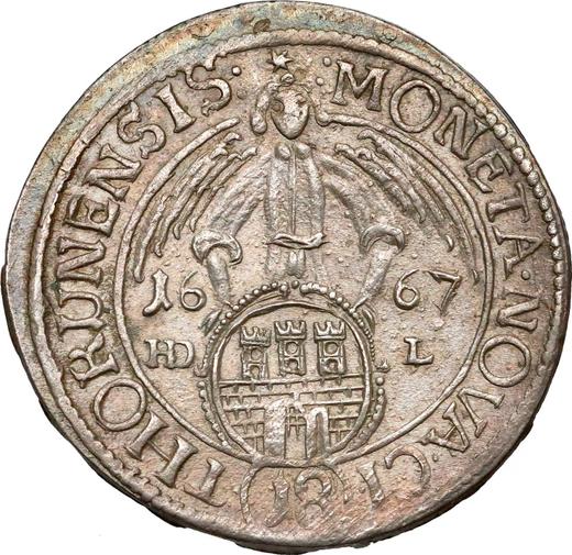 Reverso Ort (18 groszy) 1667 HDL "Toruń" - valor de la moneda de plata - Polonia, Juan II Casimiro