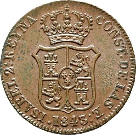 Аверс монеты - 3 куарто 1843 года "Каталония" - цена  монеты - Испания, Изабелла II