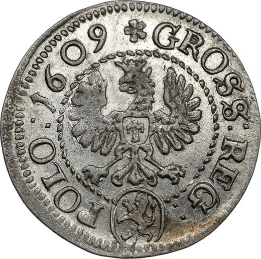 Реверс монеты - 1 грош 1609 года - цена серебряной монеты - Польша, Сигизмунд III Ваза