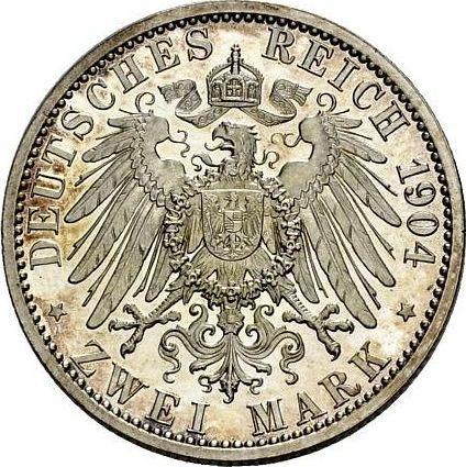 Rewers monety - 2 marki 1904 A "Meklemburgii-Schwerin" Ślub - cena srebrnej monety - Niemcy, Cesarstwo Niemieckie
