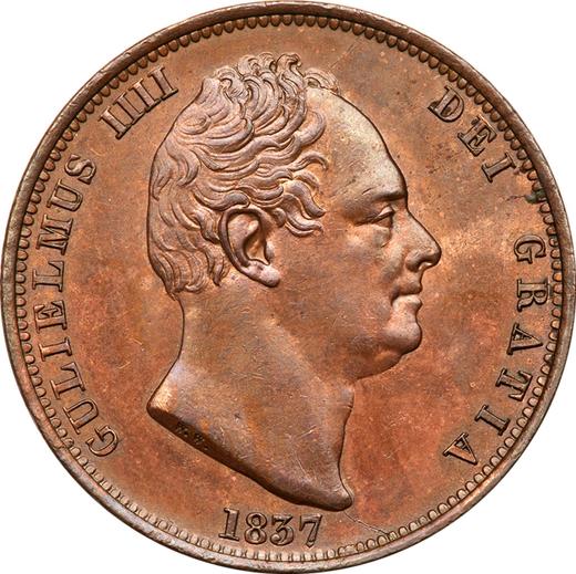 Аверс монеты - 1/2 пенни 1837 года WW - цена  монеты - Великобритания, Вильгельм IV