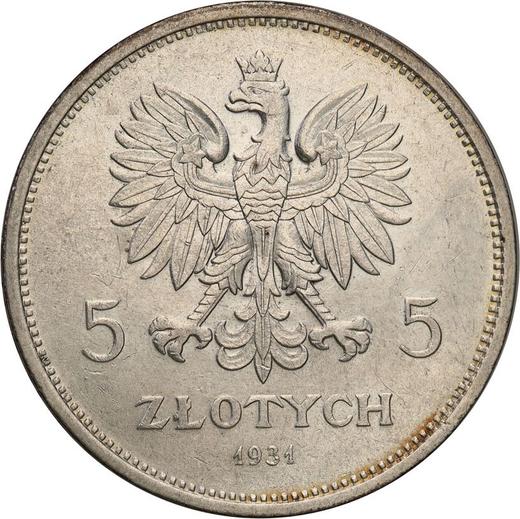 Anverso 5 eslotis 1931 "Nike" - valor de la moneda de plata - Polonia, Segunda República