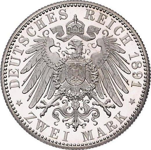 Reverso 2 marcos 1891 A "Oldemburgo" - valor de la moneda de plata - Alemania, Imperio alemán