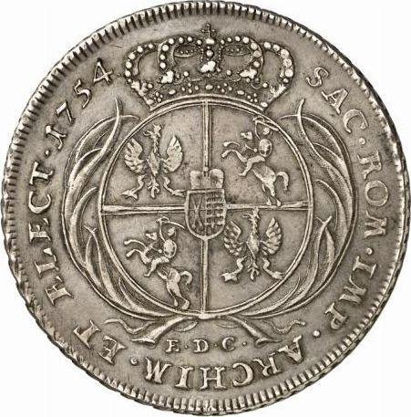 Rewers monety - Talar 1754 EDC "Koronny" - cena srebrnej monety - Polska, August III