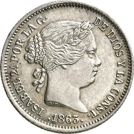 Аверс монеты - 1 реал 1863 года Шестиконечные звёзды - цена серебряной монеты - Испания, Изабелла II