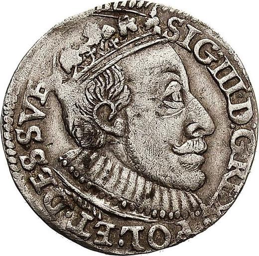 Аверс монеты - Трояк (3 гроша) 1588 года "Олькушский монетный двор" Полная дата "1588" - цена серебряной монеты - Польша, Сигизмунд III Ваза