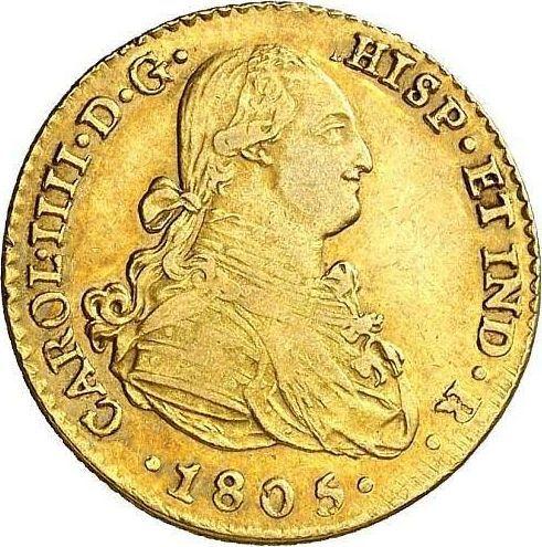 Аверс монеты - 2 эскудо 1805 года S CN - цена золотой монеты - Испания, Карл IV