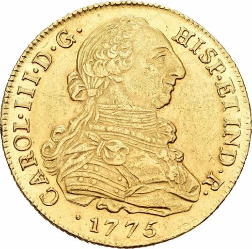 Awers monety - 8 escudo 1775 P JS - cena złotej monety - Kolumbia, Karol III