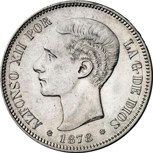 Аверс монеты - 5 песет 1878 года EMM - цена серебряной монеты - Испания, Альфонсо XII