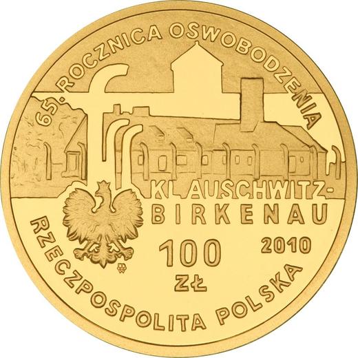 Аверс монеты - 100 злотых 2010 года MW RK "65 лет освобождения концлагеря Аушвиц-Биркенау (Освенцим)" - цена золотой монеты - Польша, III Республика после деноминации
