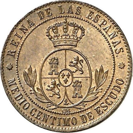 Реверс монеты - 1/2 сентимо эскудо 1866 года OM Восьмиконечные звёзды - цена  монеты - Испания, Изабелла II